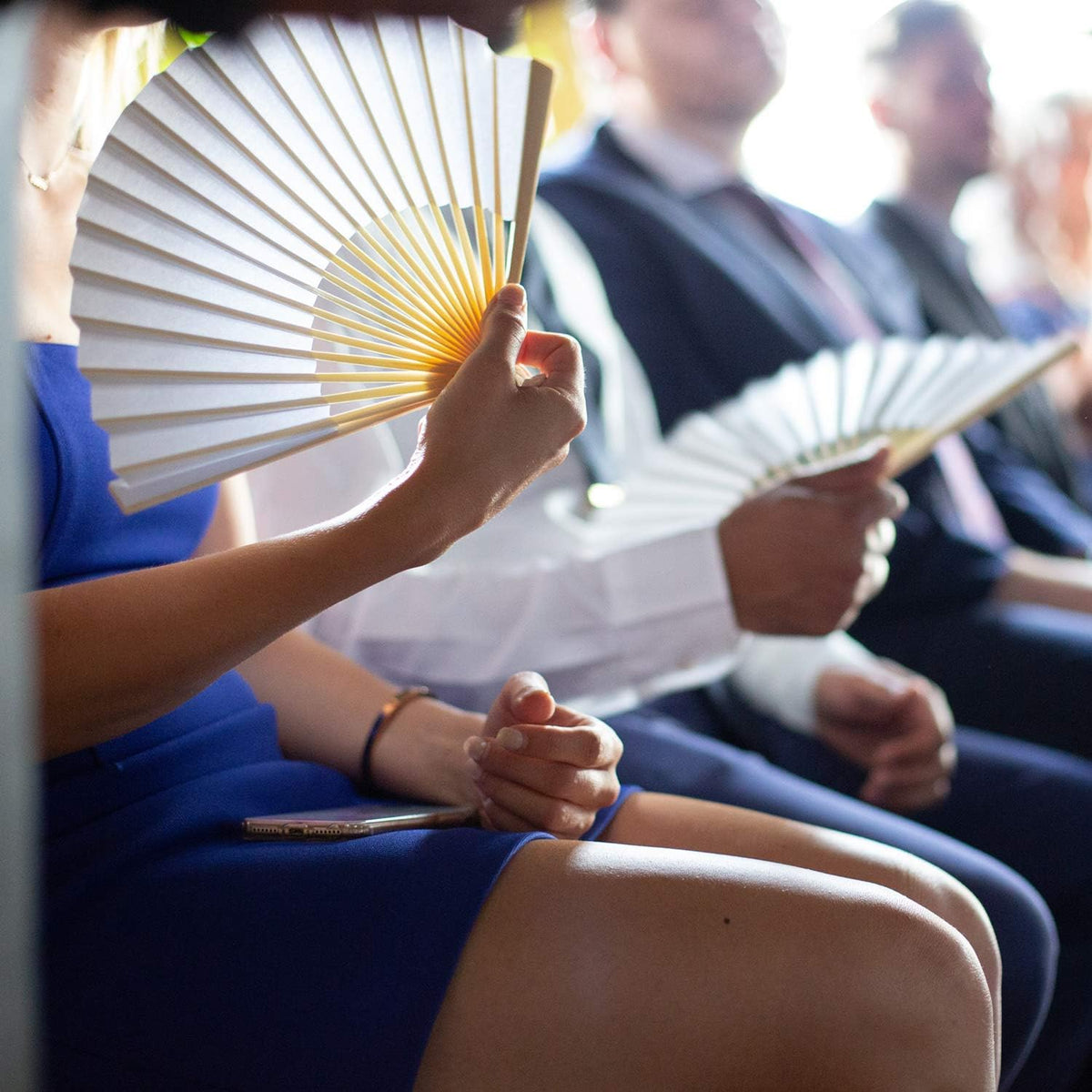 Aneco 18 Pieces White Handheld Cloth and Bamboo Folding Fans for Wedding Decoration, Church Gifts