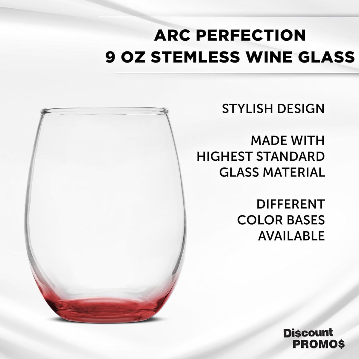 DISCOUNT PROMOS Stemless Wine Glass 9 oz. Set of 10, Bulk Pack - Great for Wedding Favors