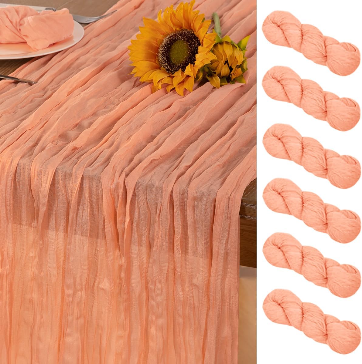 Peach Cheesecloth Table Runner 6 Pack Fall Table Runners Boho Gauze 120 Inches Cheese Cloth Fall