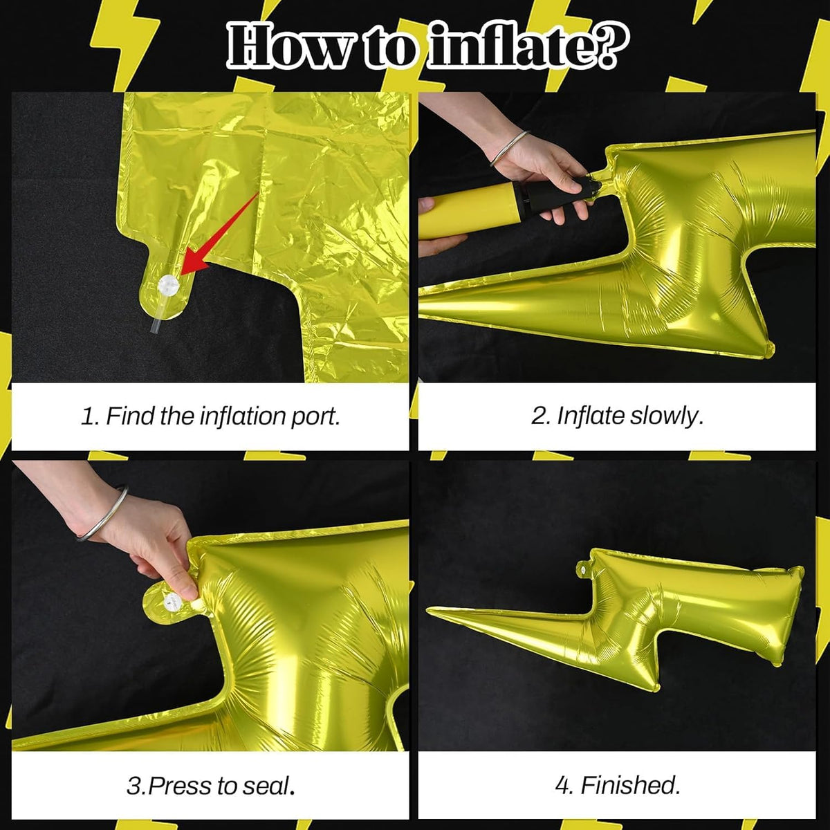 Red Yellow Black Balloons, Cartoon Theme Balloons with 36 Inch Lightning and 22 Inch Star Foil