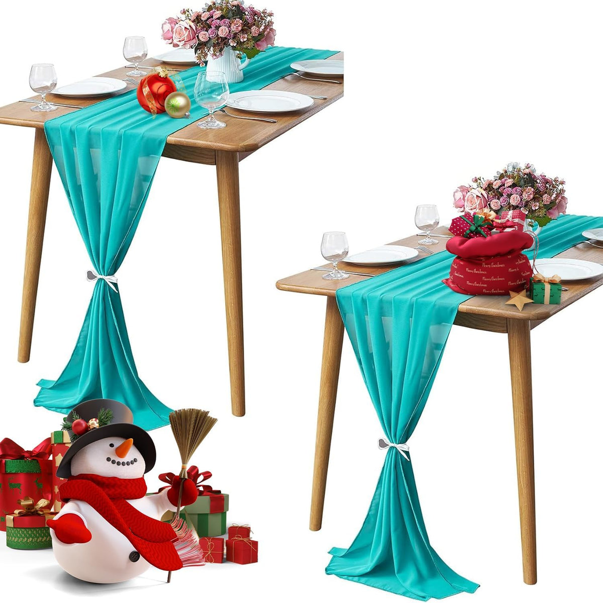 2 Pack 10Ft Turquoise Chiffon Table Runner Sheer 29x120 Inch for Romantic Wedding Decor Bridal &