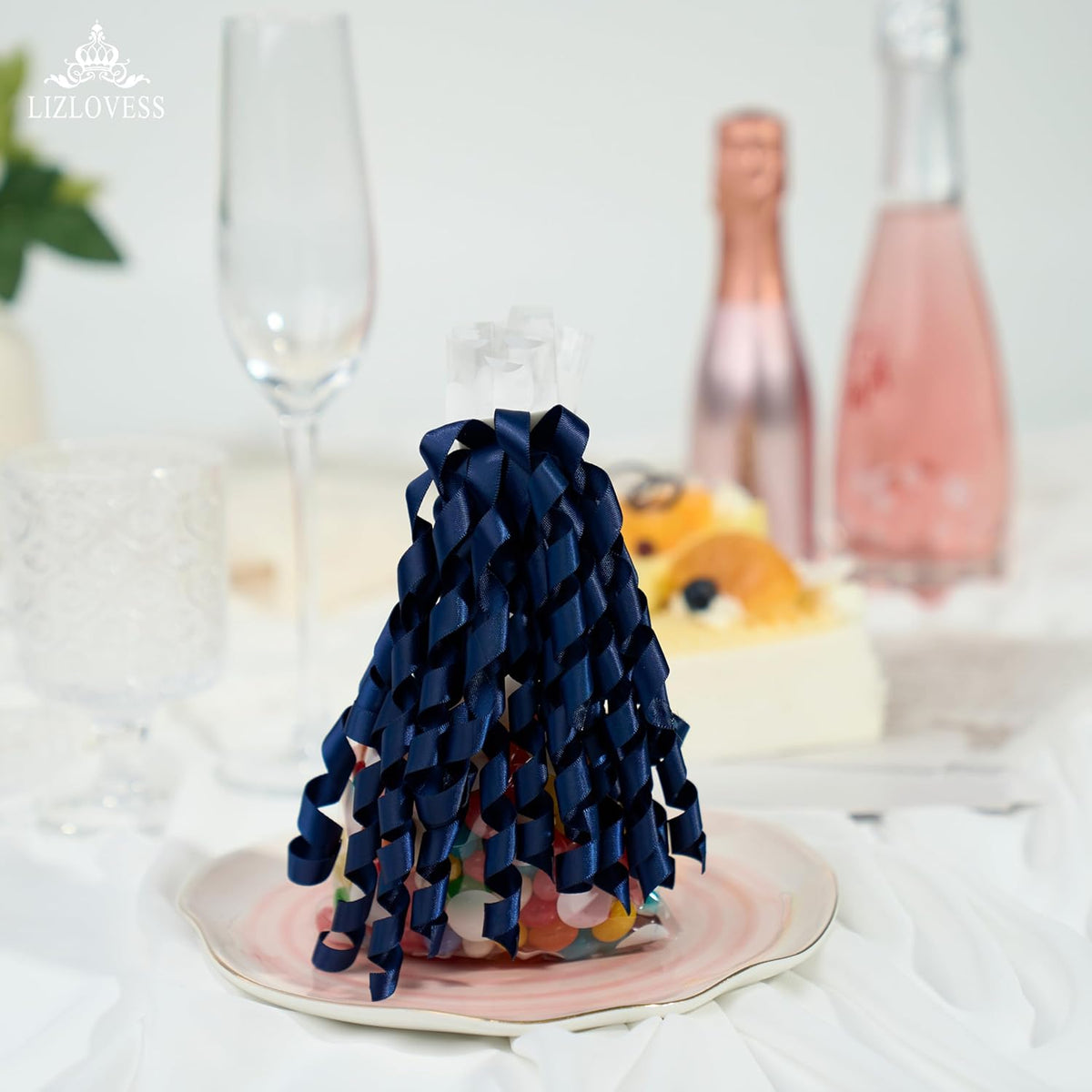 6 Inch Navy Curly Bows for Gift Wrapping Set of 6, Self Adhesive Bows Navy Blue Gift Bows for