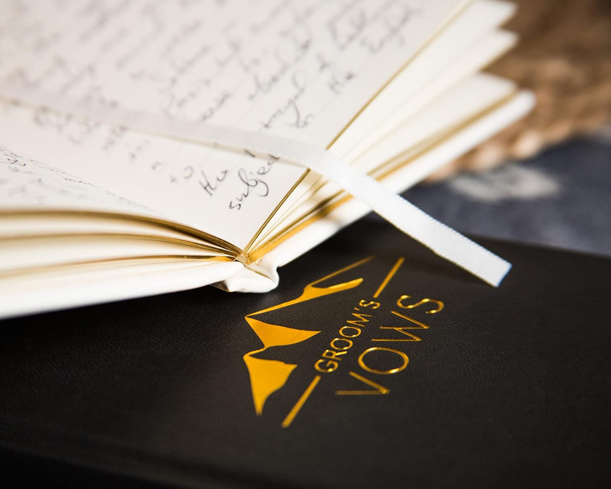 Groom's and Bride's Vows Wedding Vow Books (Set of 2) - Black & White Pocket Sized Gold Foil
