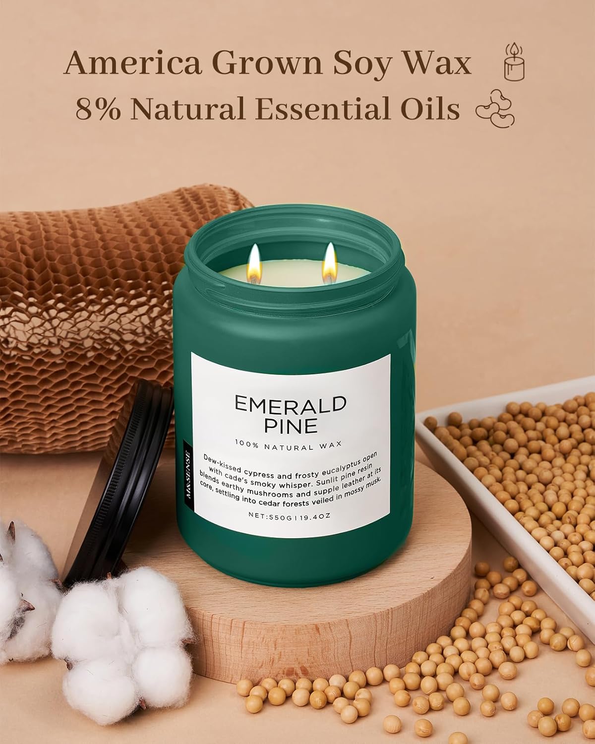 M&SENSE Pine Scented Candles Natural Soy Wax Clean Non Toxic 19.4oz 110 Hours Large Long Lasting