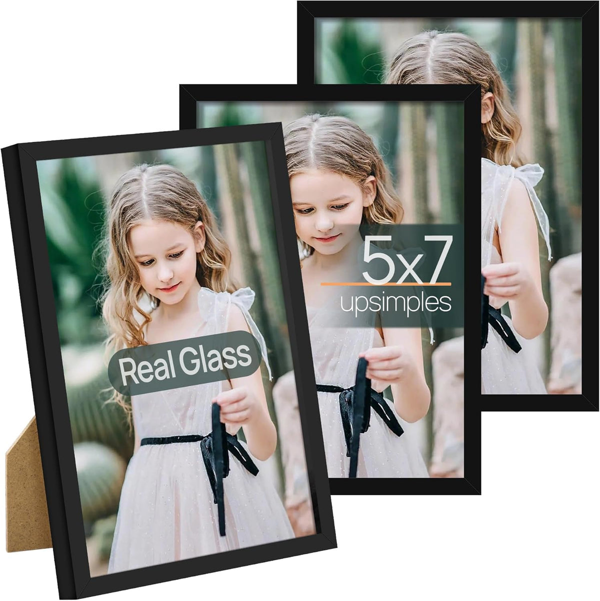 upsimples 5x7 Picture Frame Set of 3, Made of High Definition Glass for 5 x 7 Black Frames, Wall
