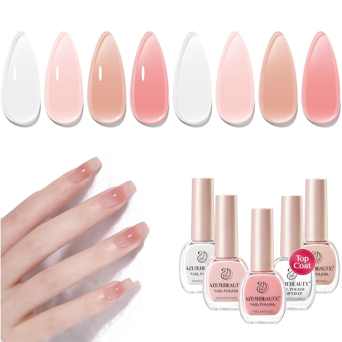 AZUREBEAUTY Nail Polish Set, 4 Colors Nude Pink Jelly Transparent Clear Milk White Quick Dry