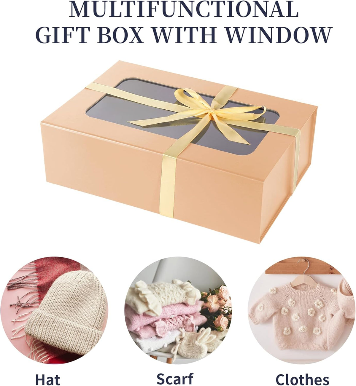 Rose Gold Large Gift Boxes with Window, 13.5"x9"x4.3" Bridesmaid Boxe for Gift Giving,Birthday Gift