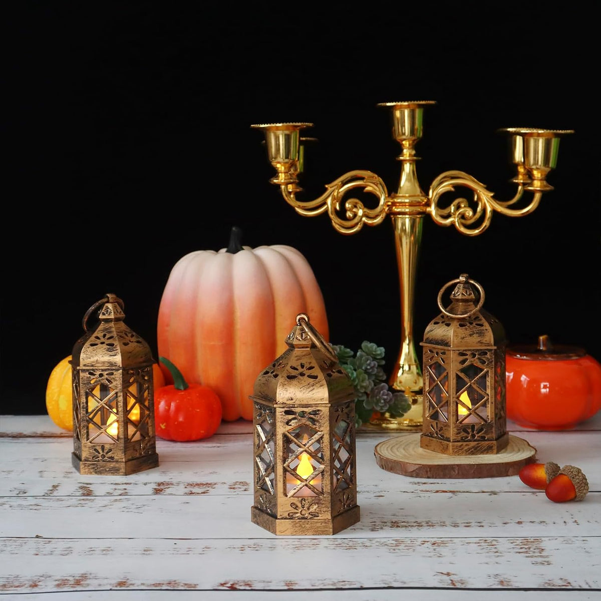 LLQ 12Pcs Mini Lantern for Centerpieces, Small Candle Lanterns Decorative Indoor, Vintage Hanging
