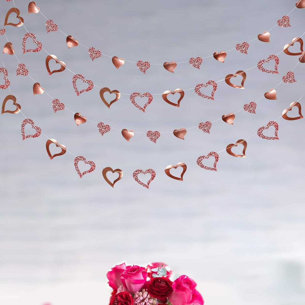Cheerland Rose Gold Heart Garland Glitter Valentine Day Mothers Day Wedding Engagement Anniversary