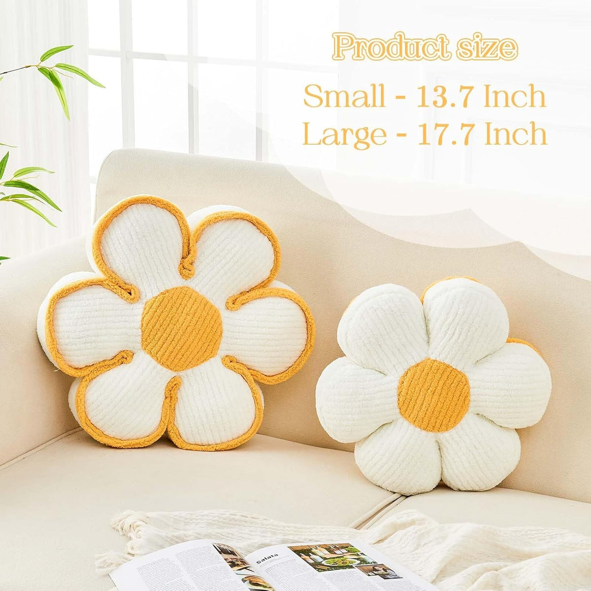 Flower Pillow, Soft Flower Decorative Throw Pillow, Cute Daisy Flower Shaped Seating Floor Cushion