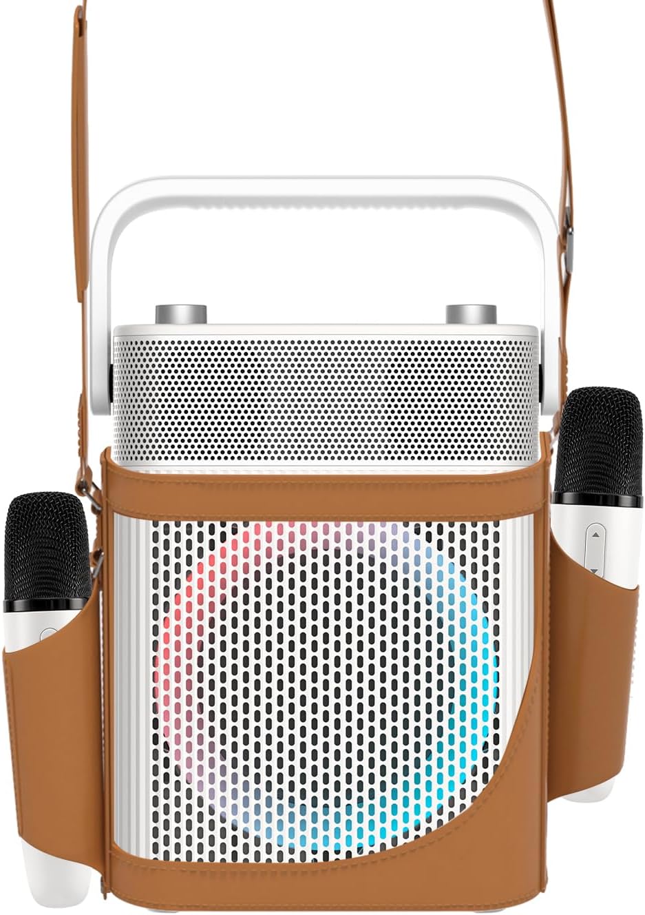 Karaoke Machine with 2 UHF Wireless Microphones with Leather Bag, IPX4 Waterproof Portable
