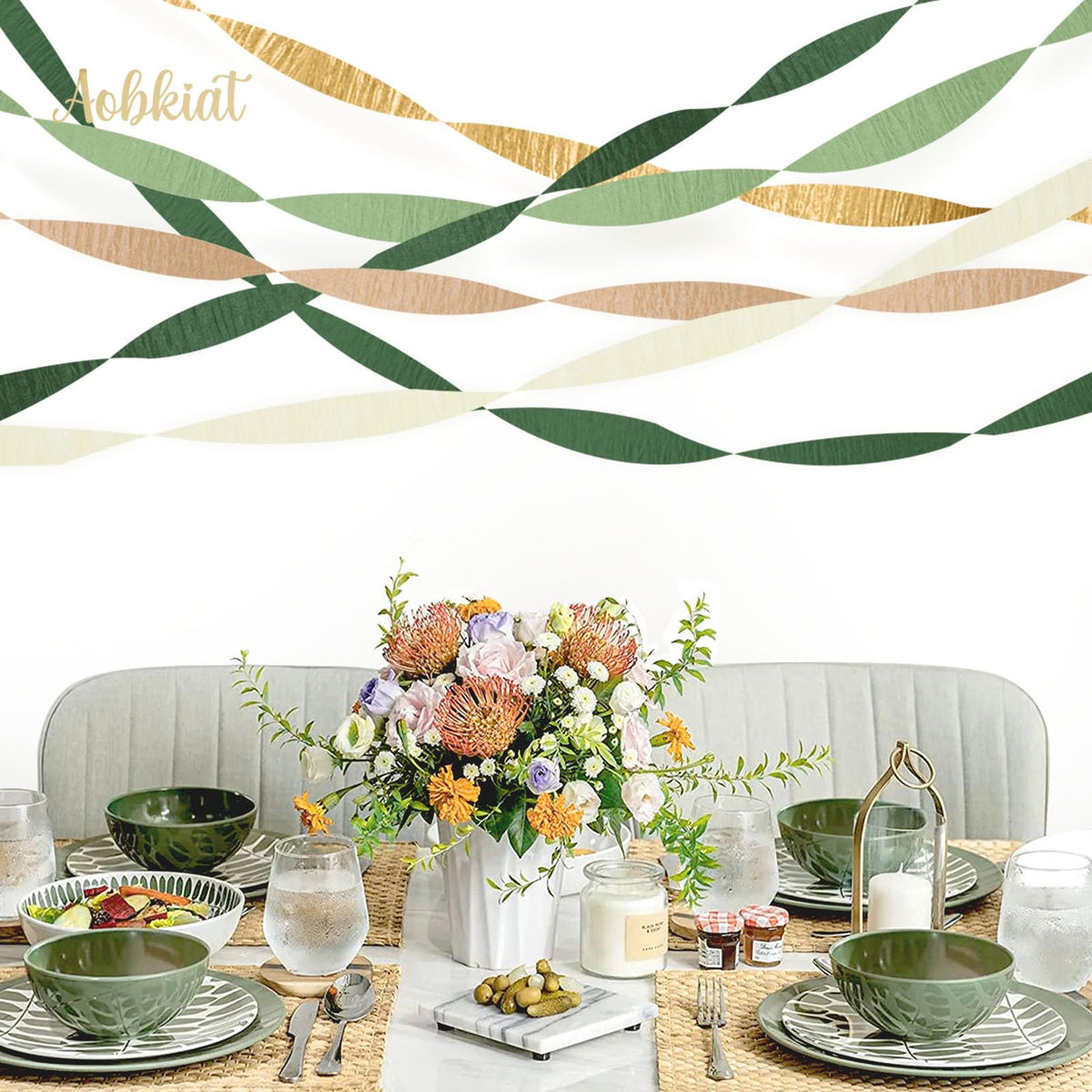 AOBKIAT Wedding Streamers Party Decorations,5 Rolls Olive Green Crepe Paper