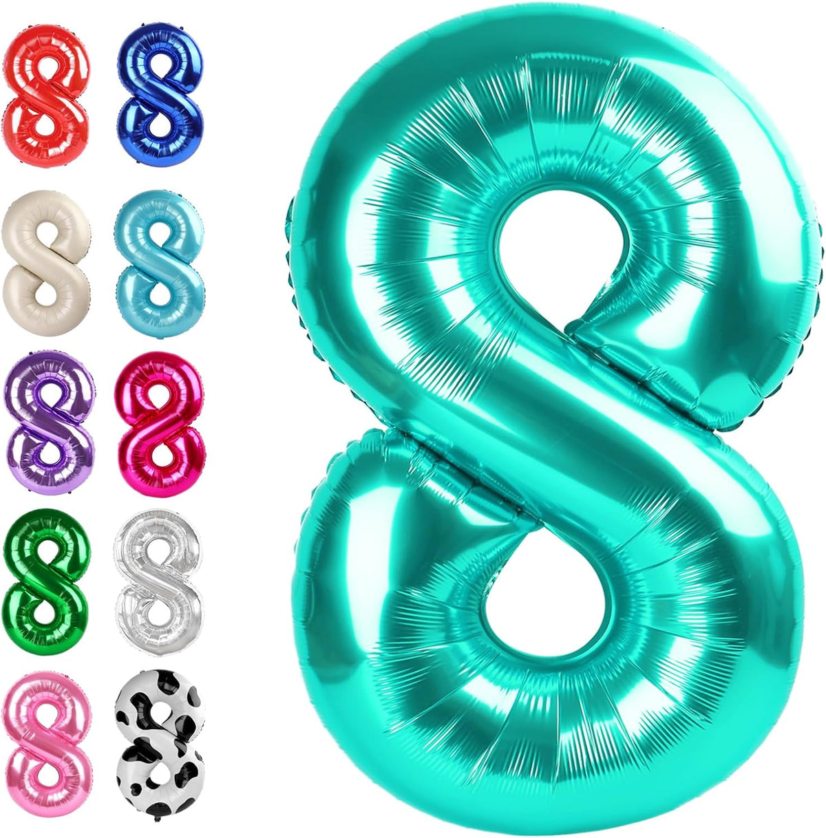 Helium Foil Teal Blue Number 8 Balloon 40 Inch, Mylar Eight Numbers 8 18 28 38 48 58 80 88 Birthday