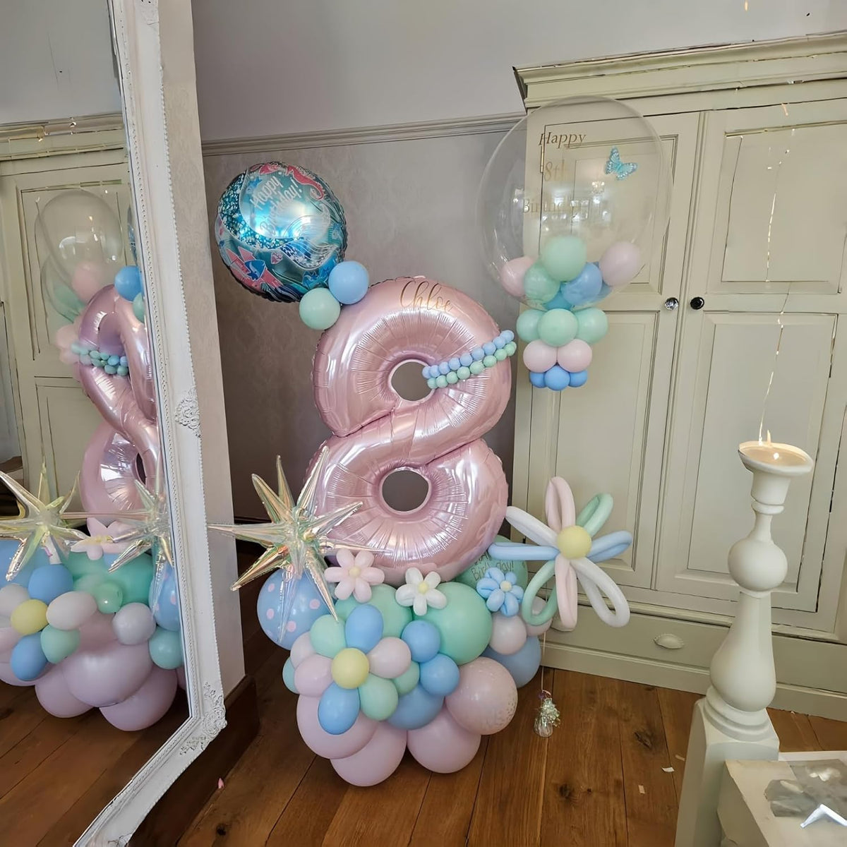 Pastel Pink 8 Balloons, 40" Giant Helium Foil Number 0-9 Light Pink Birthday Balloon for Girls