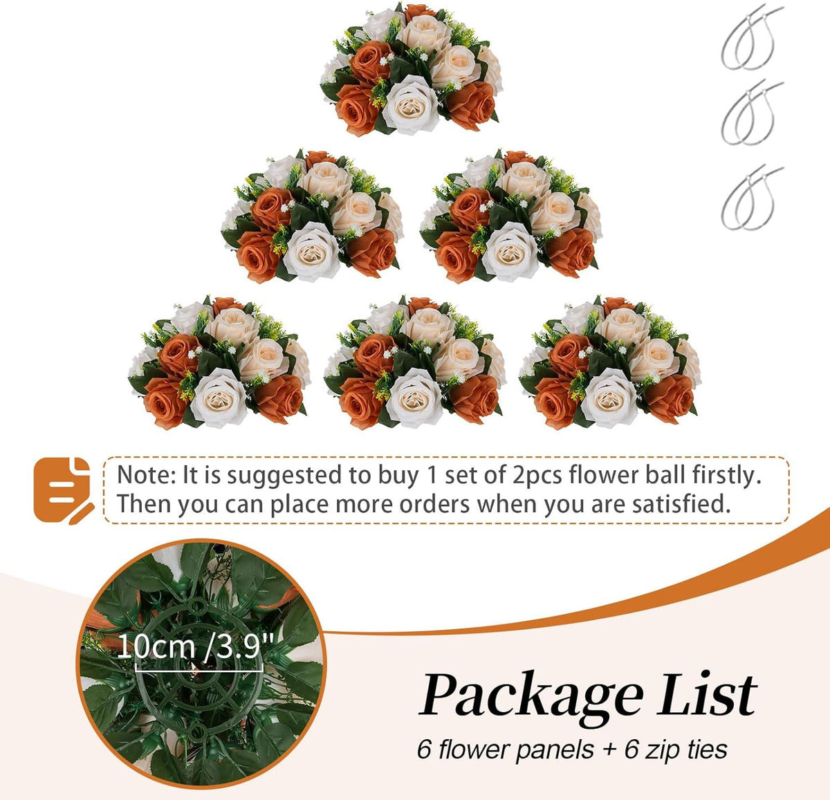 BLOSMON Terracotta Flowers for Wedding Centerpieces: 6 Pcs Fake Rose Kissing Balls Fall Table Decor