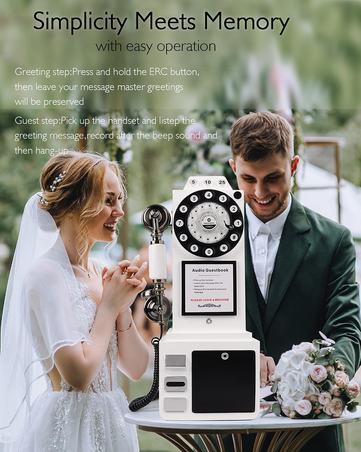 Audio Guest Book Wedding Phone with Vintage Design, Record Customized Audio Message Guest Book for