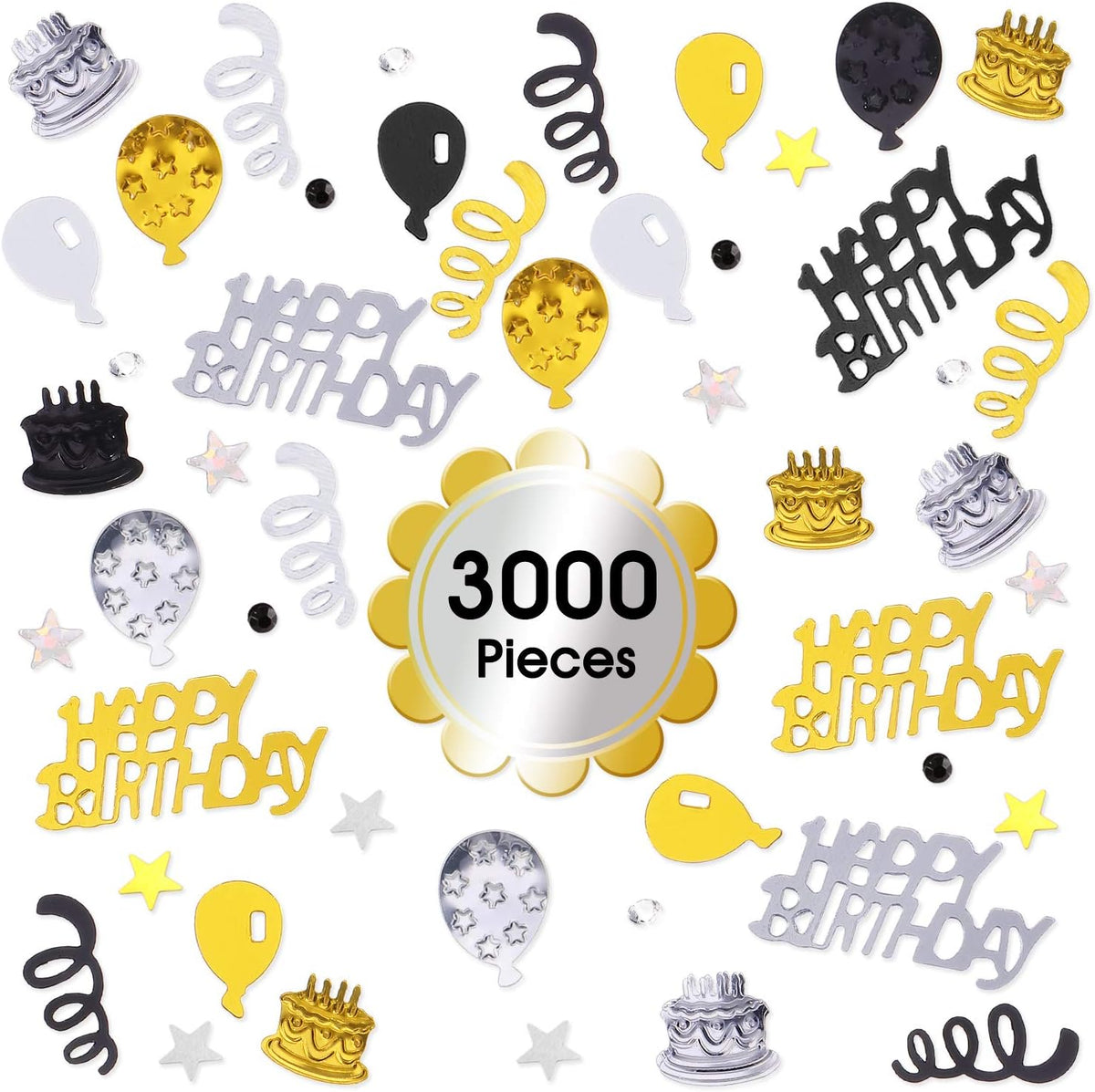 WILLBOND 3000 Pieces Happy Birthday Confetti Birthday Party Cake Confetti Metallic Foil Balloon