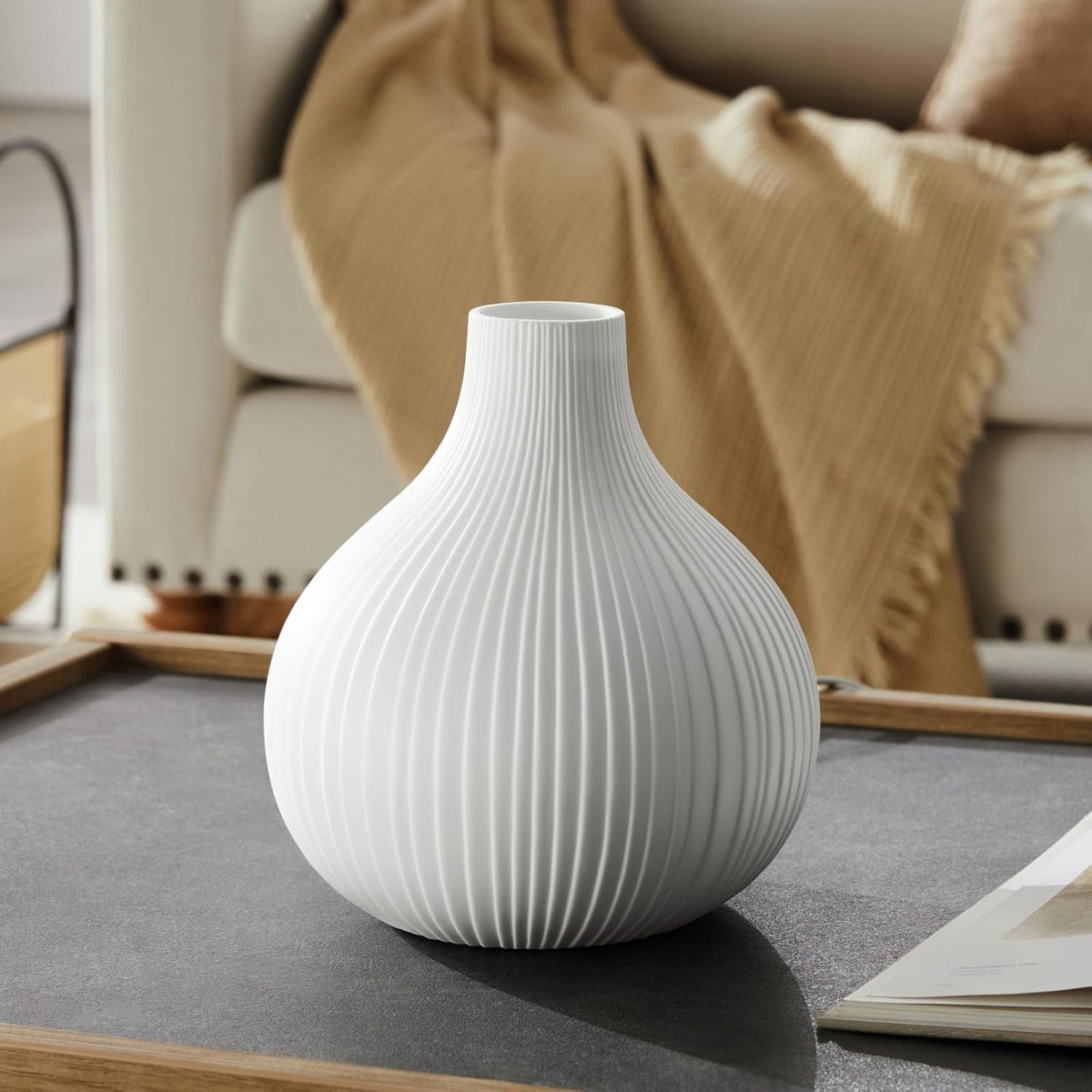 RONDURE 8.7" Modern Ceramic Table Lamp, Modern Bedside Lamps for Bedroom, Living Room and