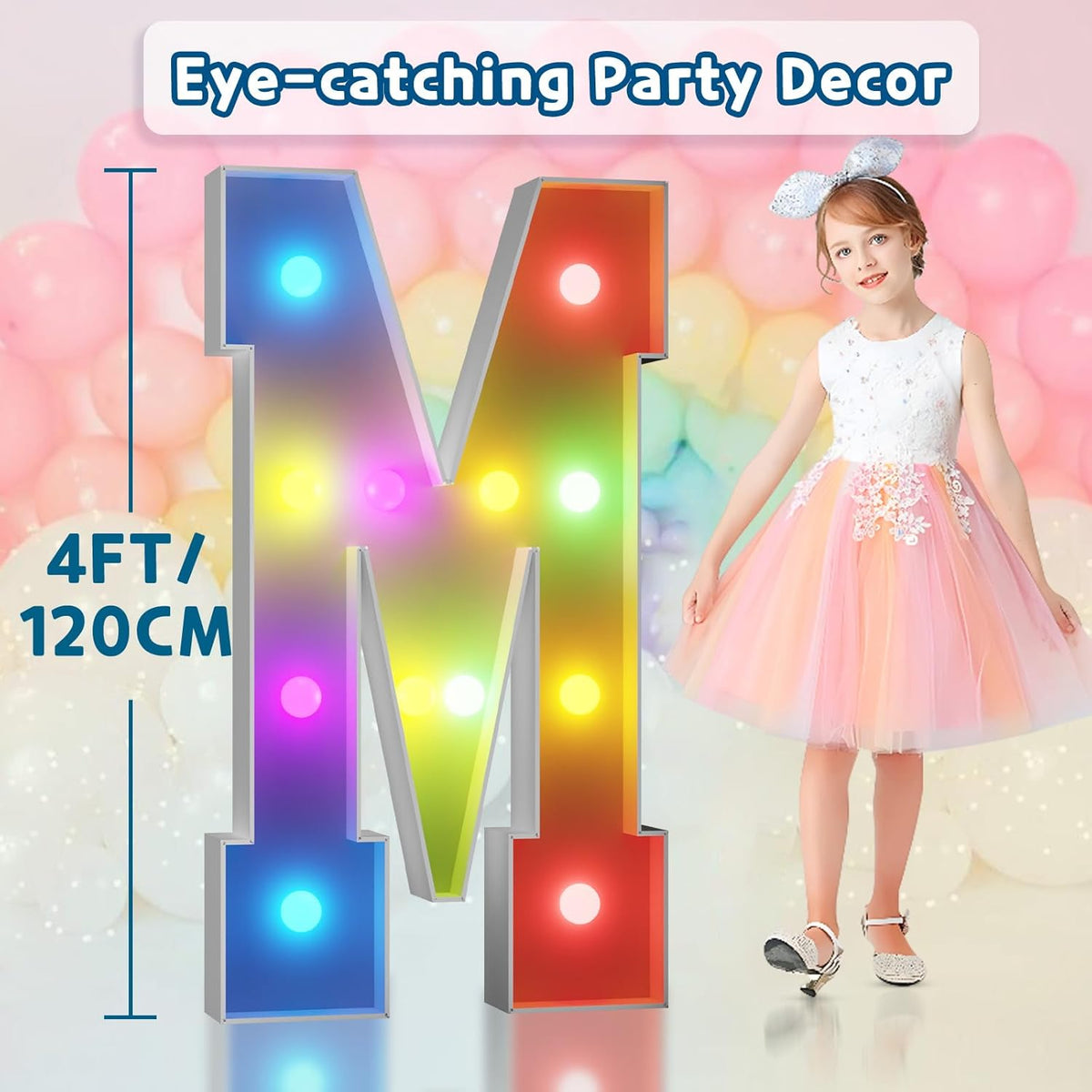 imprsv 4FT Colorful Marquee Light Up Letters M, 18 Colors Large Light up Letters Alphabet Sign with