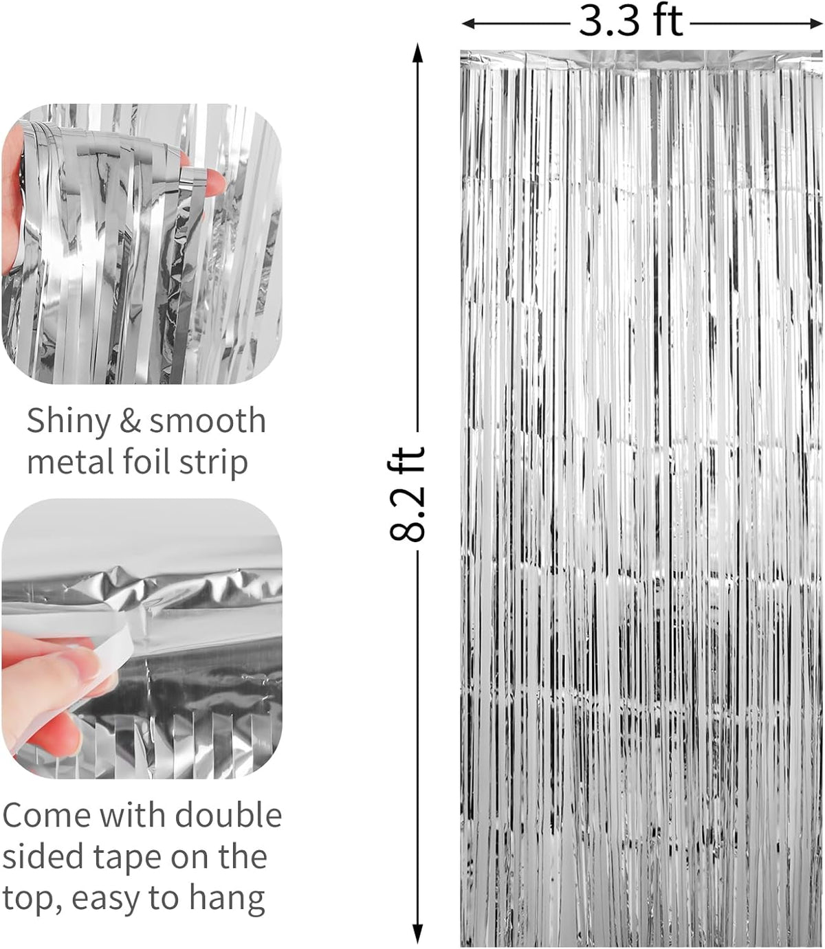 2 Pack Silver Foil Fringe Curtains Streamers Party Decorations 3.3 x 8.2 ft, Tinsel Curtain Fringe