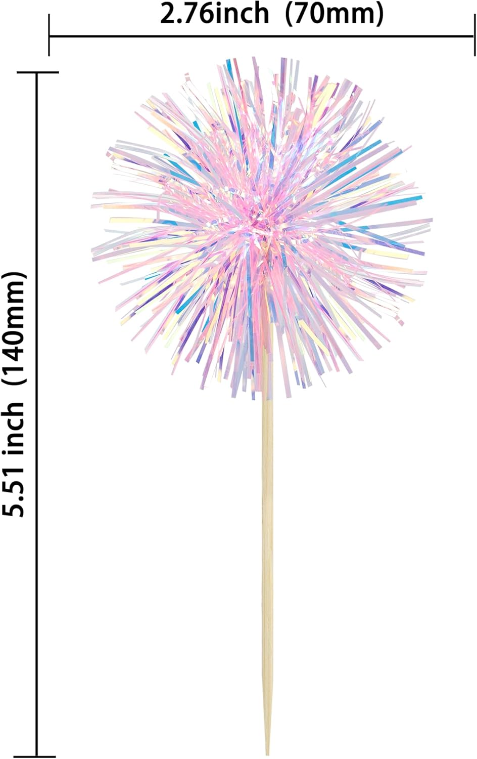 Ephlyn 30Pcs Foil Firework Cupcake Toppers Happy Birthday Cake Toppers Tinsel Flower Drink Stirrers