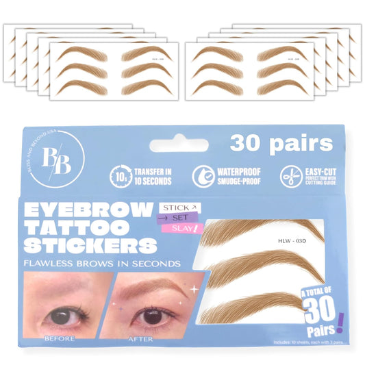 Bliss and Beyond USA Eyebrow Tattoo Stickers Waterproof – 30-Pair Deluxe Box | Realistic Hair-Like