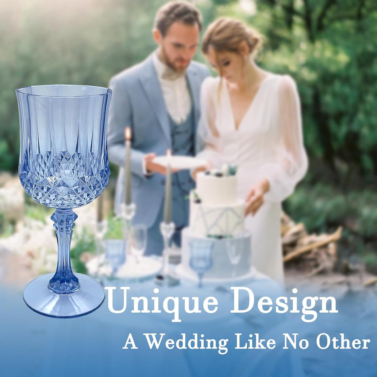 Blue Plastic Wine Glasses，Plastic Goblets for Parties，Drinking Glasses for Wedding Reception, Grand