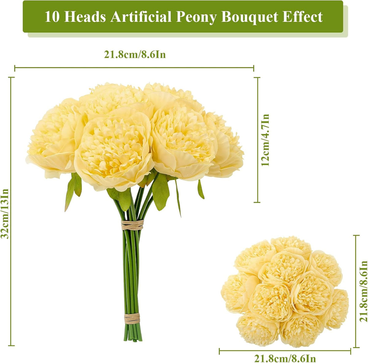 U'Artlines 10 Heads Artificial Peony Silk Flower Leaf Home Office Wedding Party Festival Bar Decor