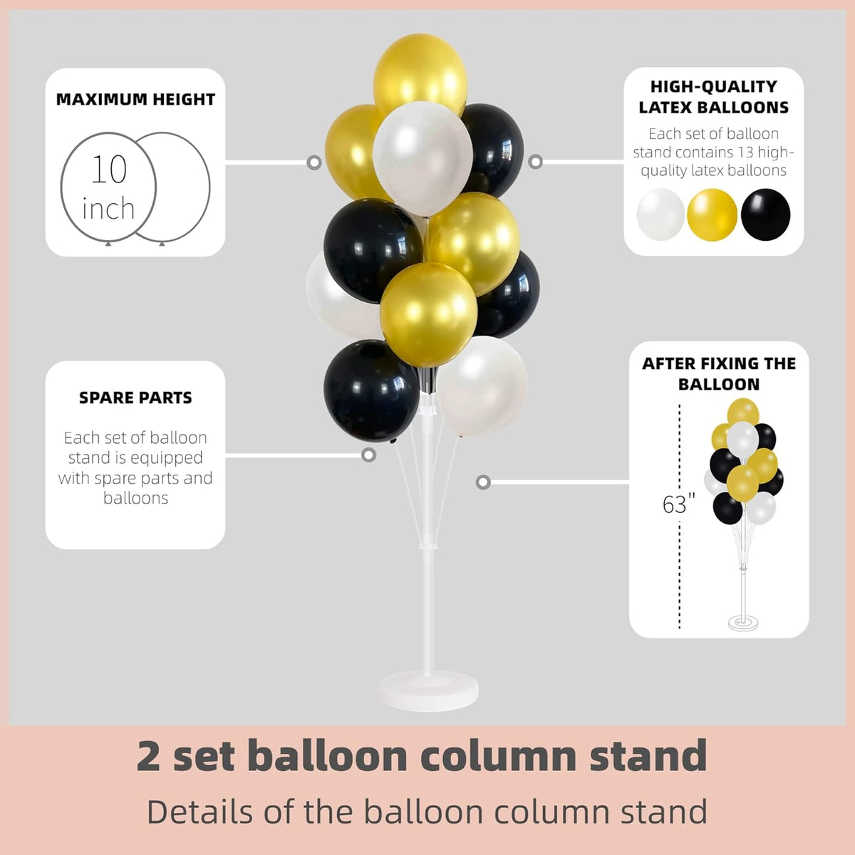 Balloon Column Kit Set of 2 With Balloons Included - Balloon Tower with Stand, Base, and