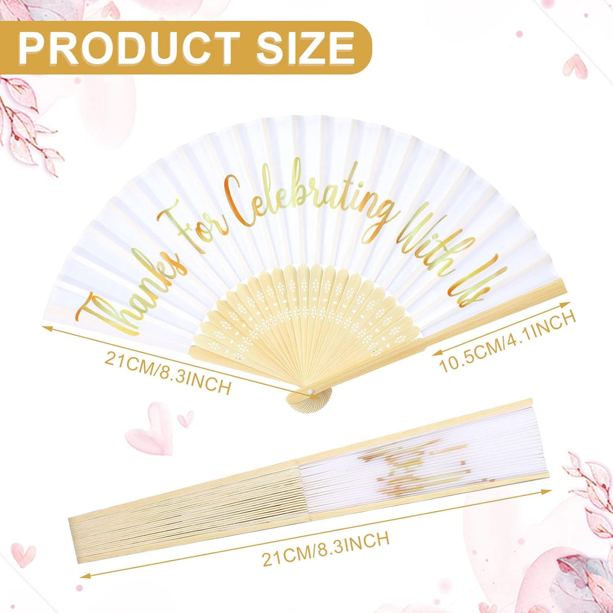 Jetec 50 Pcs Wedding Fans for Guests Bulk Silk Hand Fans Handheld Folded Thank You for Celebrating