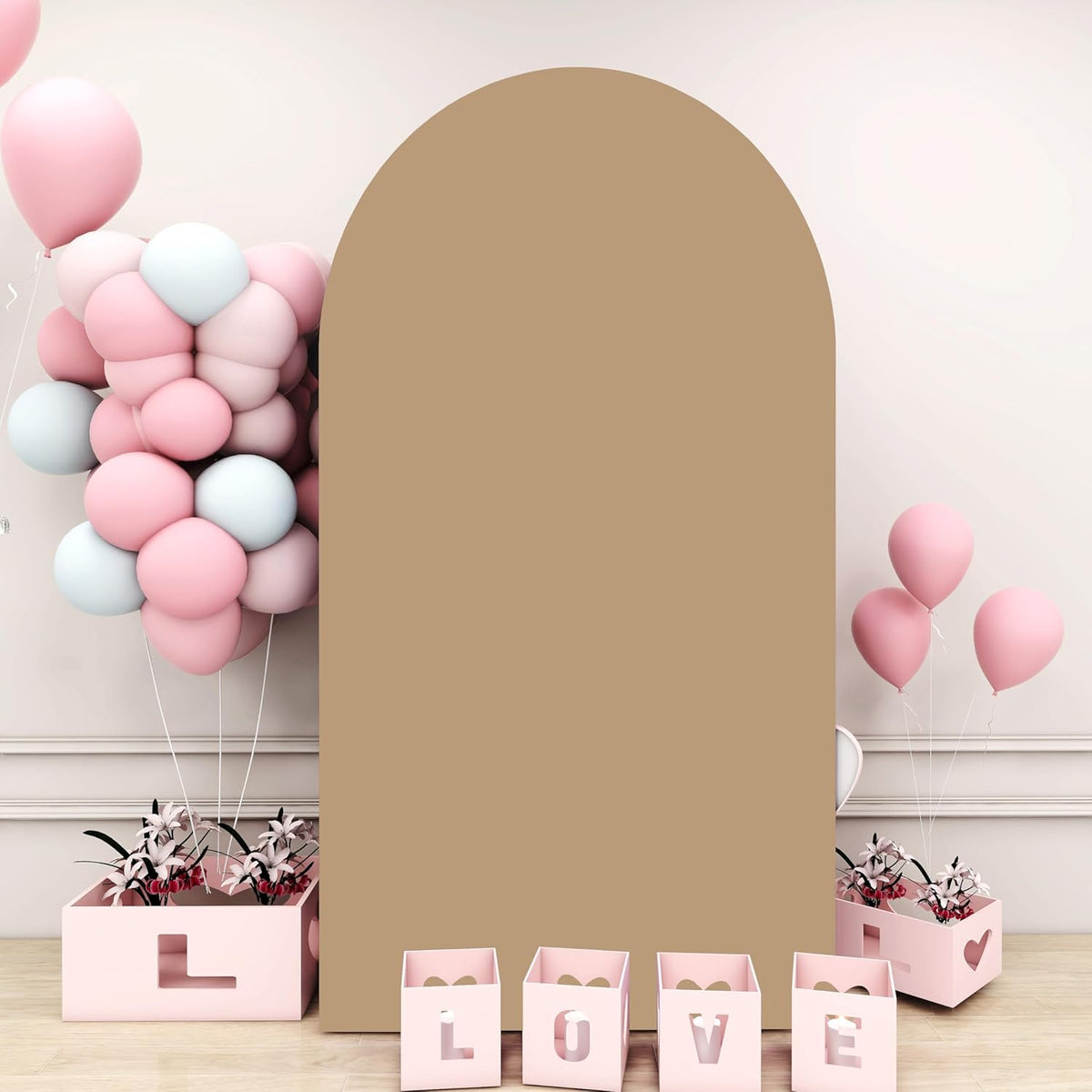 Khaki Wedding Arch Cover 6FT Spandex Arches Cover Brown Round Top Chiara Backdrop Cover Tan Arch