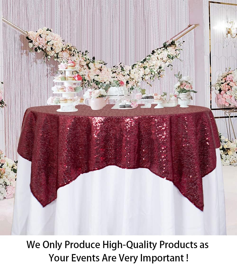 ShinyBeauty Sequin Tablecloth Burgundy 72x72-Inch Square Tablecloth Sequin Table Cover Glitter