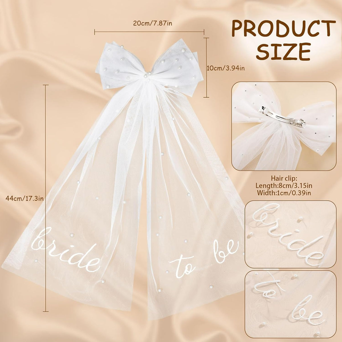 Bride to Be Bridal Veil White Pearl Bow Wedding Veil Hair Clip Tulle Bridal Short Veils for Women