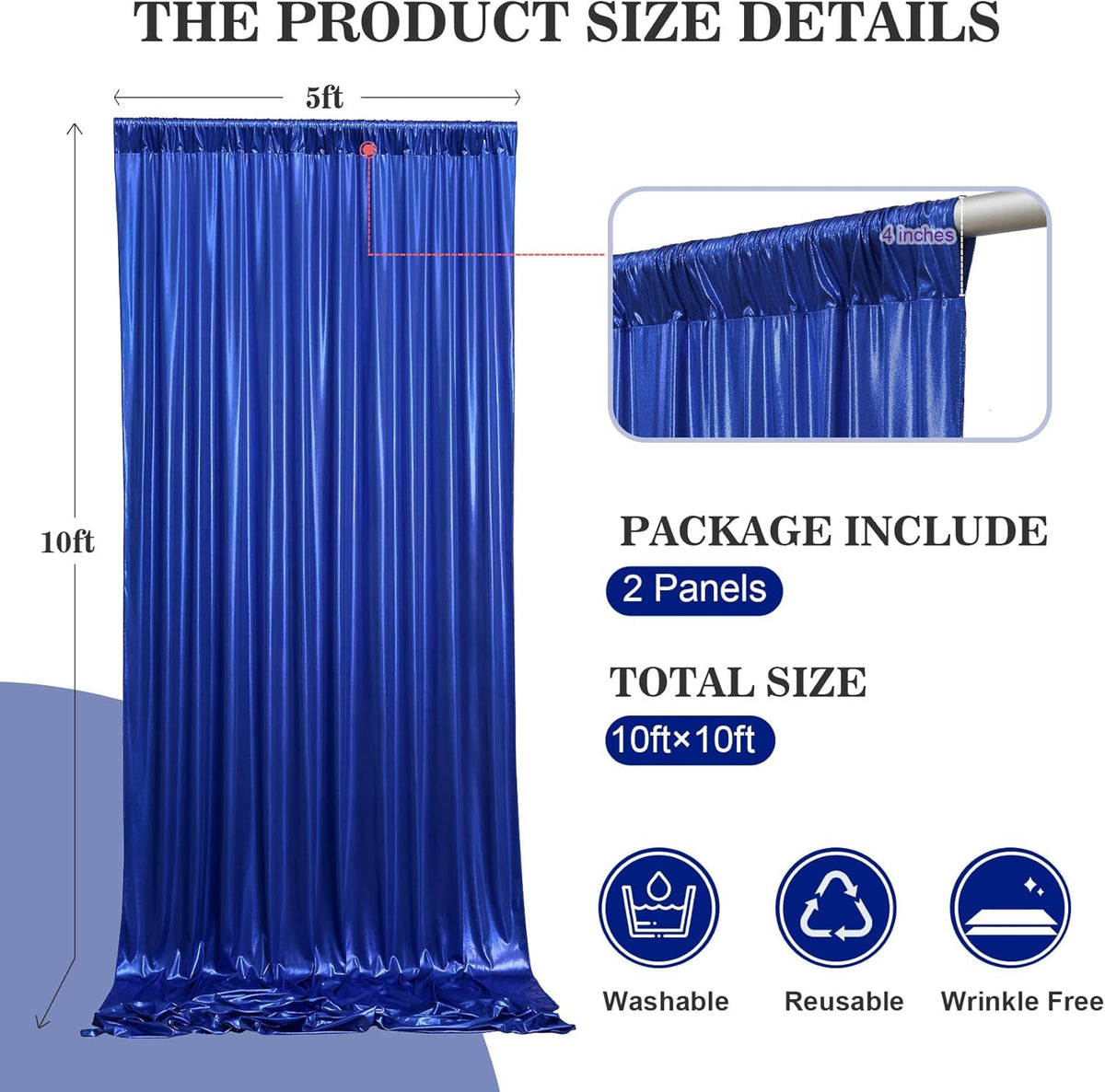 10x10ft Thick Royal Blue Glitter Backdrop Curtain Panels for Parties, Wrinkle Free Sequin Sparking