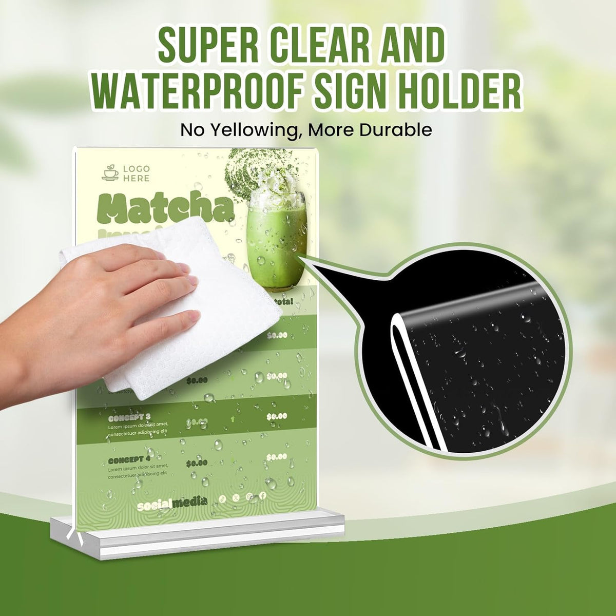 Acrylic Sign Holder 5x7, 25 Pack Clear Double Sided Table Menu Vertical Display, Plastic Flyer