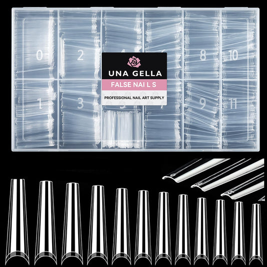 UNA GELLA Extra Long Coffin Nail Tips No C Curve 504PCS XXL Coffin Nails Half Cover Long Coffins