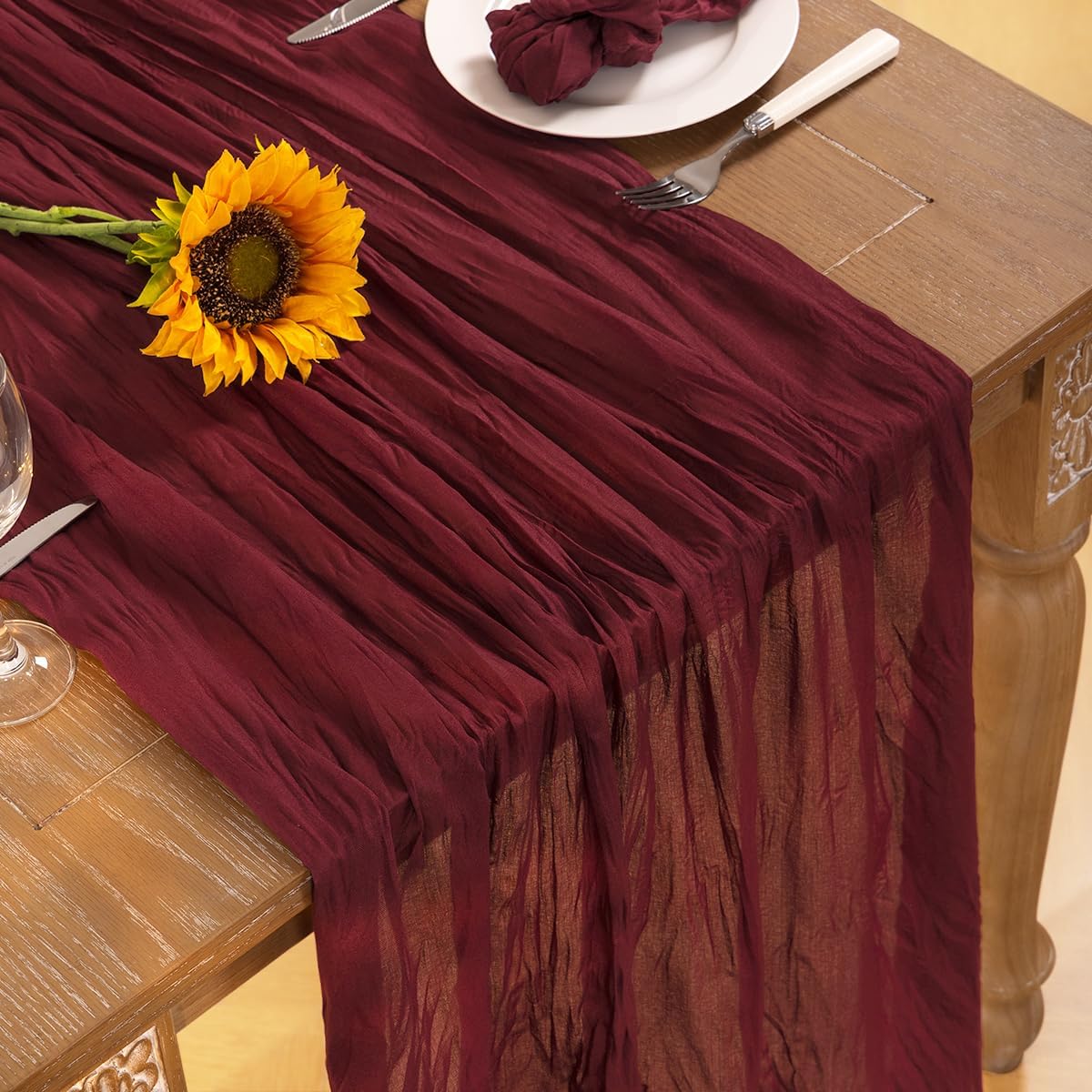 Burgundy Red Cheesecloth Table Runner Fall Table Runner Boho Gauze 120 Inches Red Cheese Cloth Fall