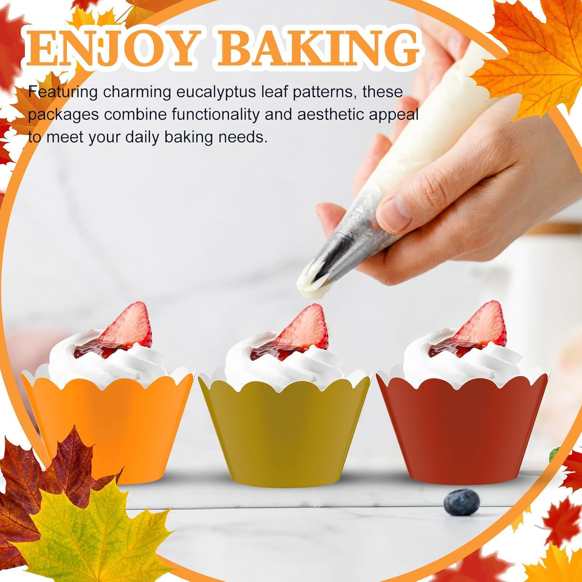 Domensi 100 Pcs Fall Cupcake Wrappers Rustic Cupcake Liners Thanksgiving Baking Cups Baking Liners