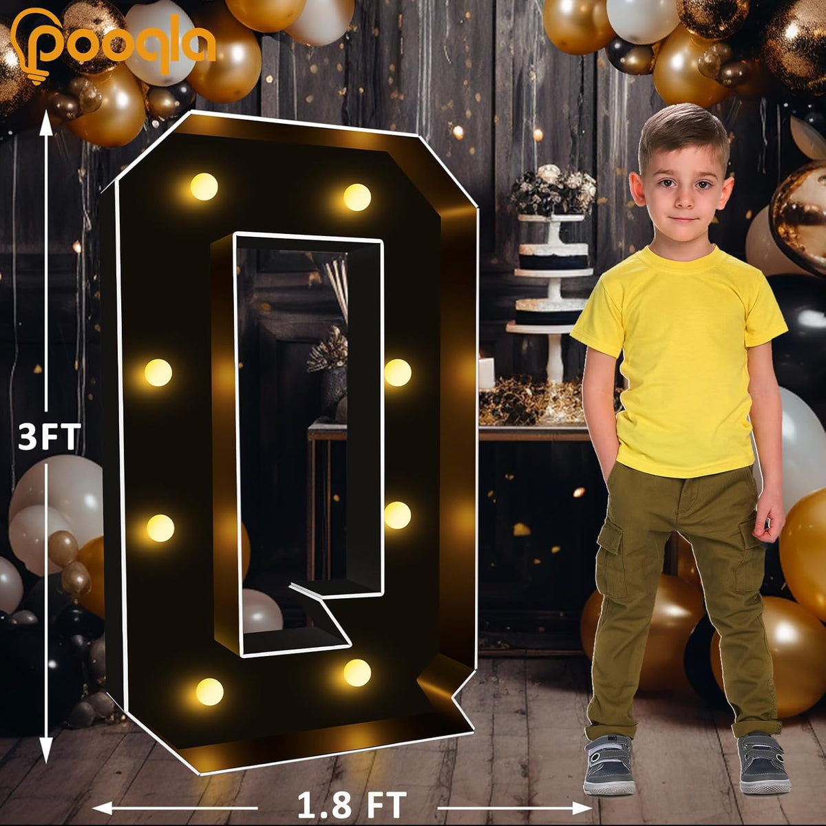 Pooqla 3FT Marquee Light Up Letters, Black LED Party Decor Large Marquee Letters 3 Feet Tall, Giant