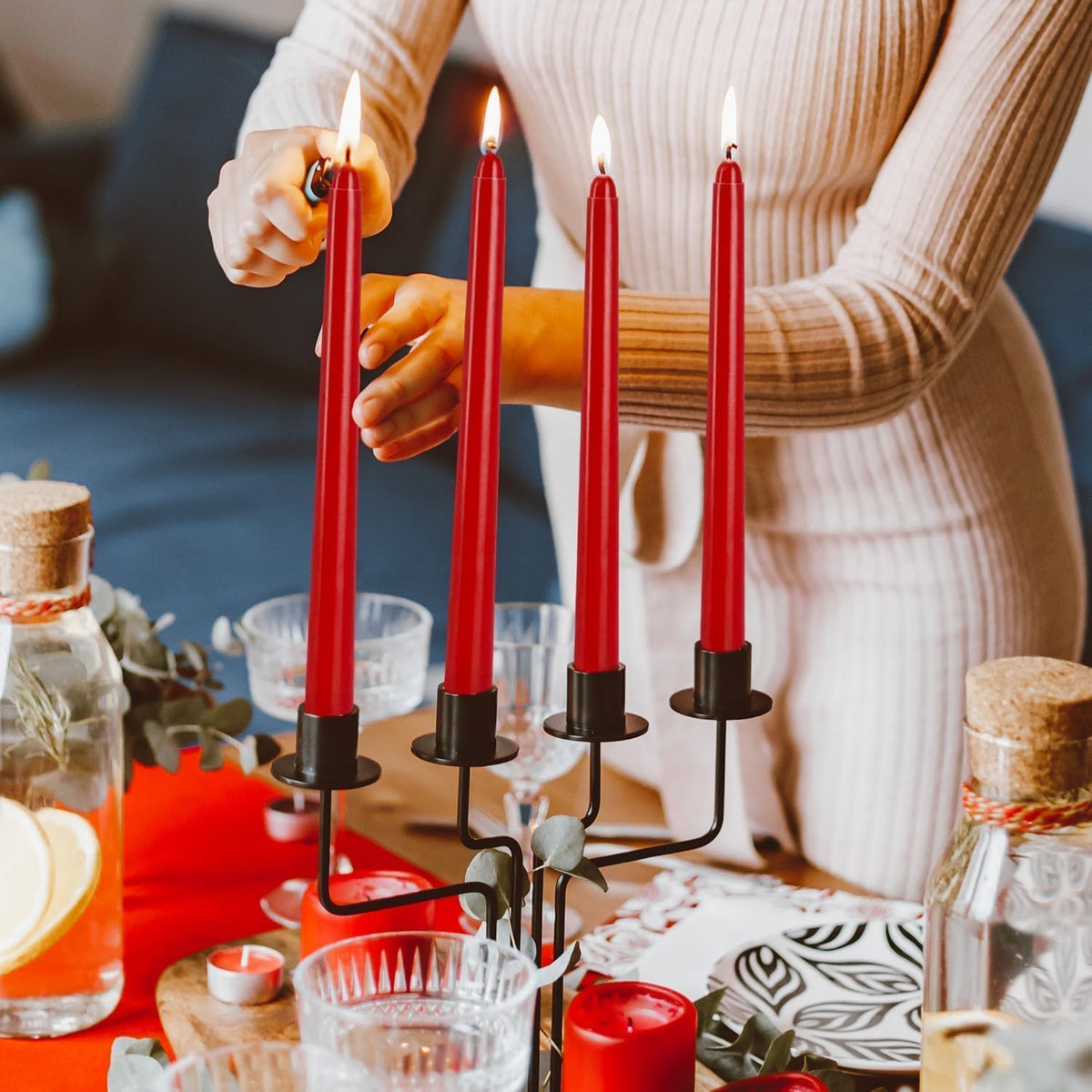 14 Pack Tall Red Taper Candles - 10 Inch Red Dripless, Unscented Dinner Candle - Paraffin Wax with