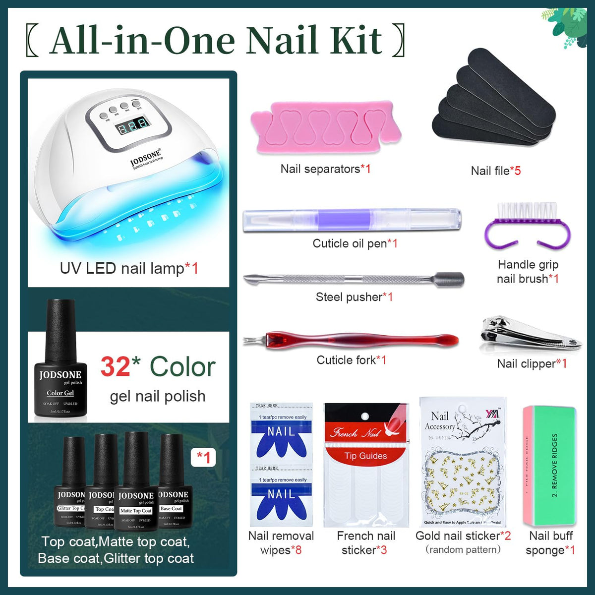 JODSONE 32 Colors Nail Polish Set With U V Light Manicure Nail Tools Nail Art Manicure Salon DIY at