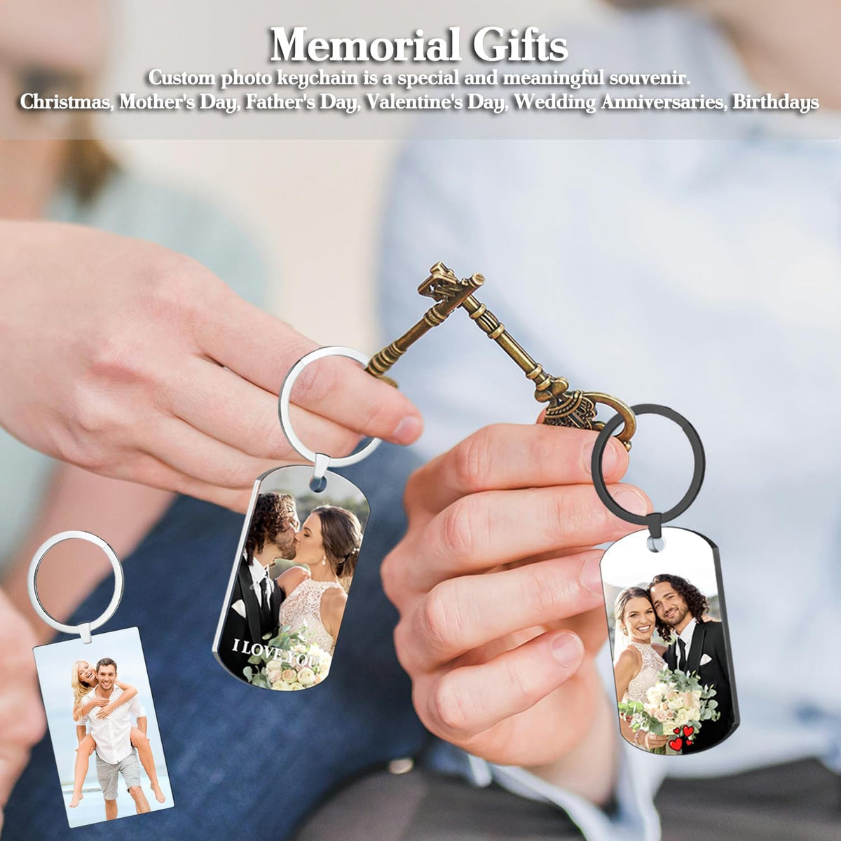Custom Keychain with picture Double-sided Personalized Your Photo/Text/Icon for Men Family