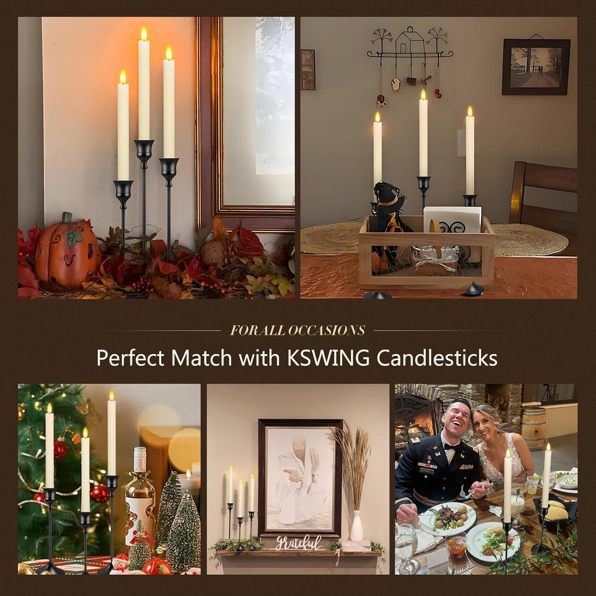 Candlestick Holders 6 PCS Metal Taper Candle Holders, KSWING Black Candle Stick Holders Set