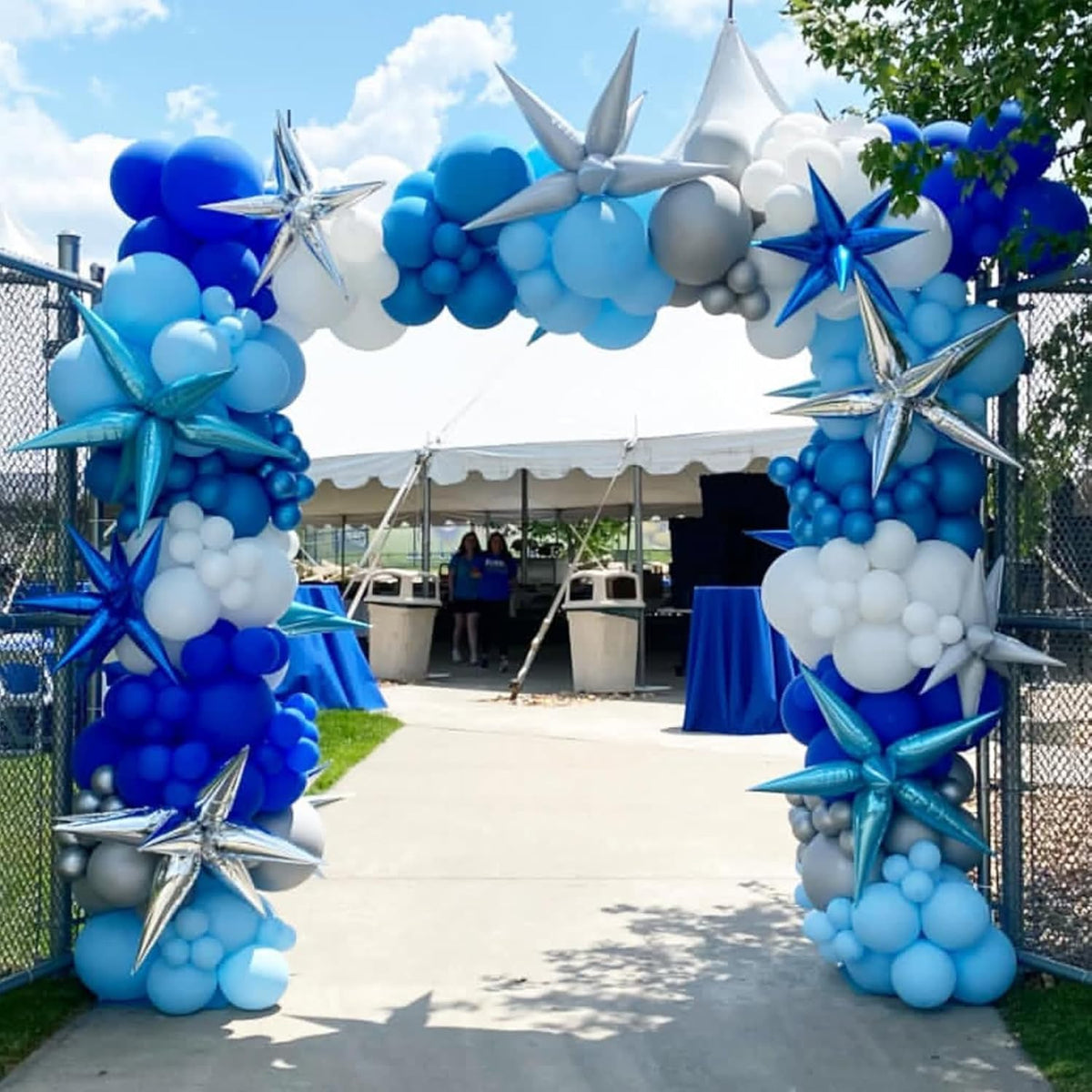 Blue Star Balloons 12pcs, 27/22 Inch Foil Star Explosion Balloons, Large Spike Mylar Cone Balloon