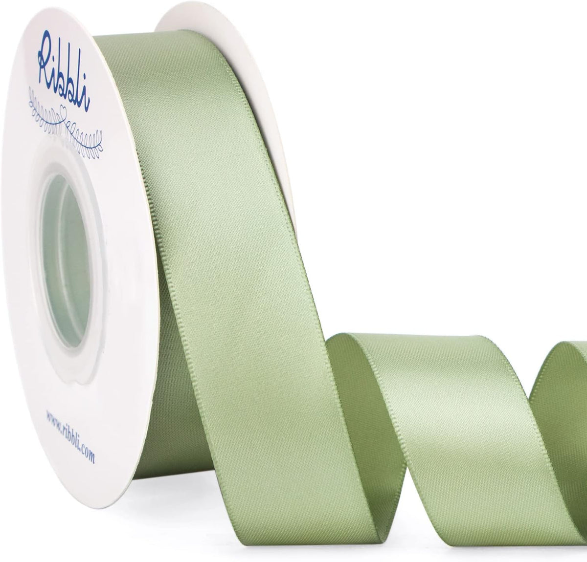 Ribbli Dusty Sage Satin Ribbon Double Faced Satin 1 Inch x Continuous 25 Yards-Sage Green Ribbon