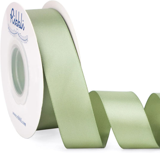 Ribbli Dusty Sage Satin Ribbon Double Faced Satin 1 Inch x Continuous 25 Yards-Sage Green Ribbon