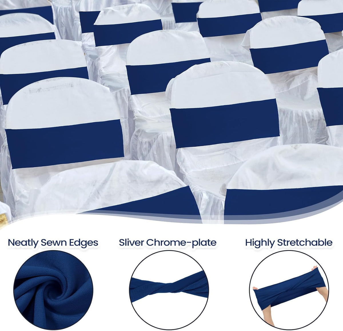 Kinlop 50 Pcs Spandex Chair Sashes Bows Chair Bands Slider Sashes for Covers Elastic Bands Ties