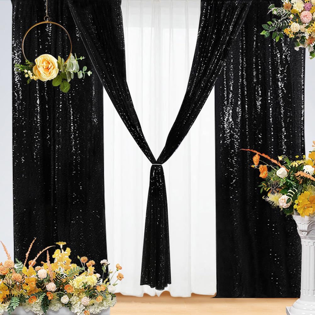 Eternal Beauty Sequin Backdrop Curtains, 2x8 Ft-2 Panels Black Back Drop for Shimmer Photography