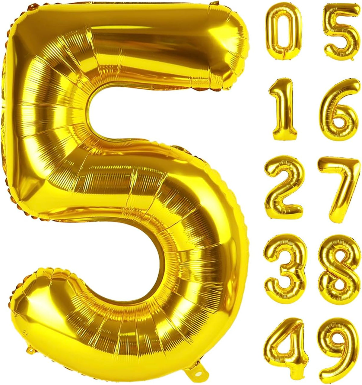 Gold 40 Inch Large Number 5 Birthday Balloon, Five 5th 15 25 35 50 55 Birthday Celebration
