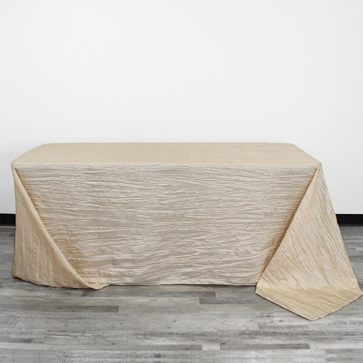 YOUR CHAIR COVERS - 90 x 132 inch Rectangular Crinkle Taffeta Tablecloth - Champagne, Rectangle